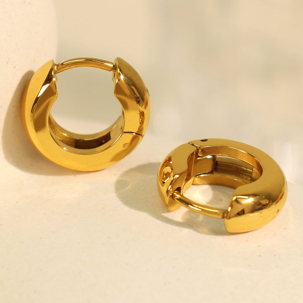 1 Pair Simple Series Classic Solid Color Stainless Steel 18K Gold Plated Women's Hoop Earrings h5 